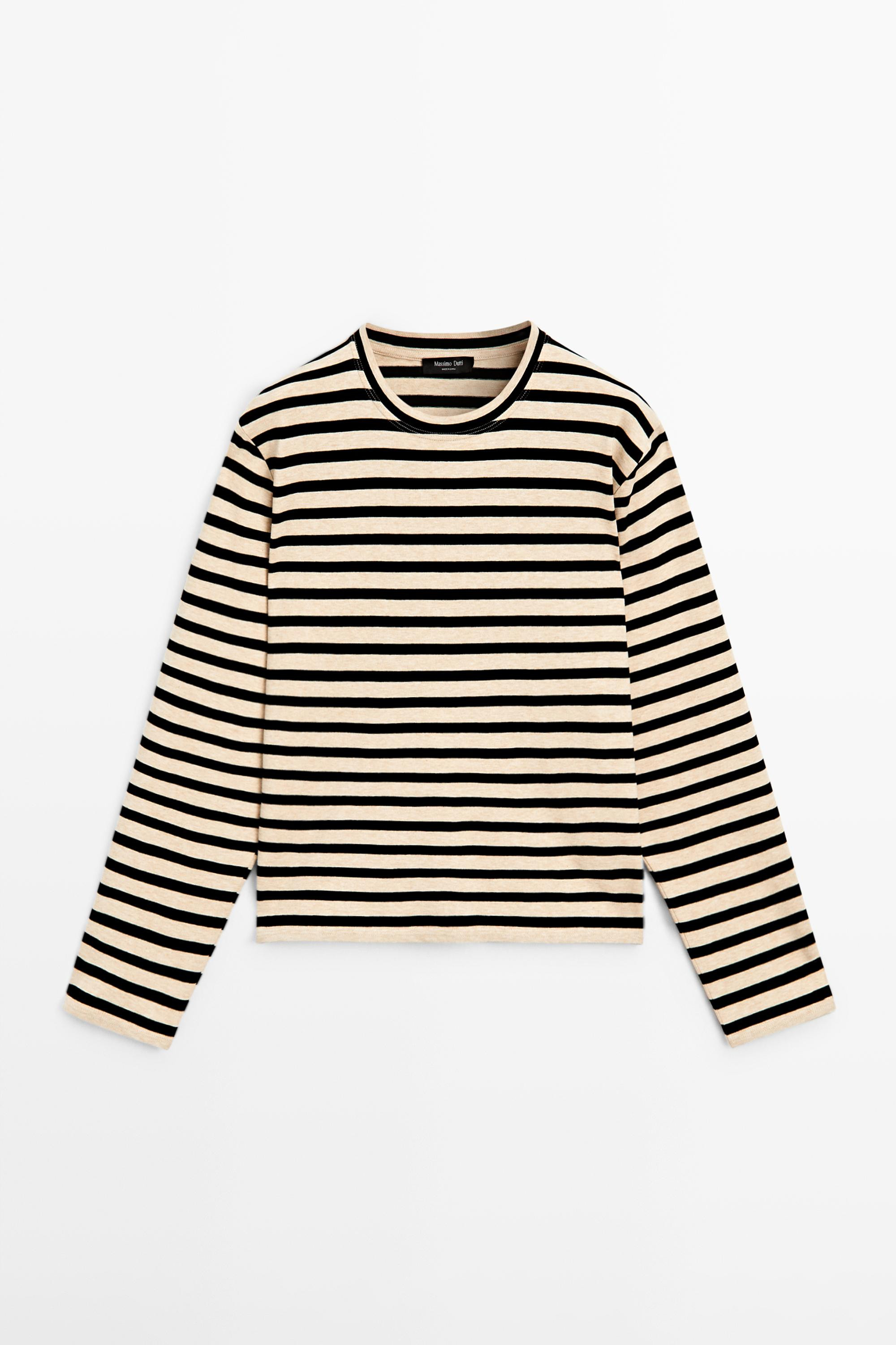 Oversize striped cotton blend T-shirt | Massimo Dutti UK