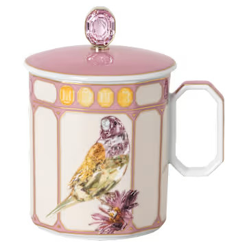 Idyllia mug, Porcelain, Crystal print motif, Finch, Pink by SWAROVSKI | SWAROVSKI