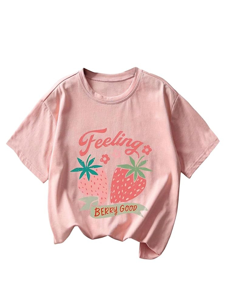 Girl's Graphic Print Tee Shirt Round Neck Short Sleeve T Shirts Summer Cute Trendy Tops | Amazon (US)