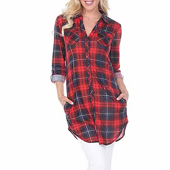 White Mark Piper Plaid Womens Long Sleeve Tunic Top | JCPenney
