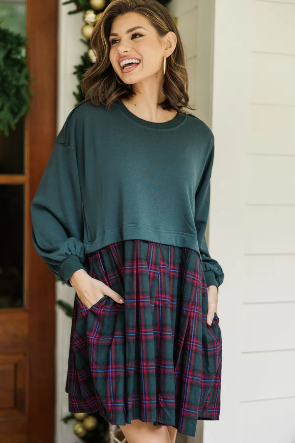 The Perfect Find Forest Green Plaid Dress | The Mint Julep Boutique