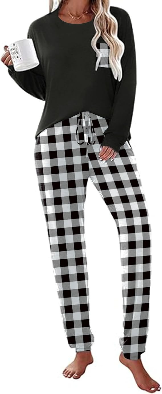 Ekouaer Womens Pajamas Set Long Sleeve Pjs Soft Lounge Sets for Women Sleepwear Joggers with Pock... | Amazon (US)