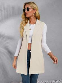 Solid Lapel Collar Open Front Vest Blazer
   SKU: sw2203228998149354      
          (2182 Review... | SHEIN