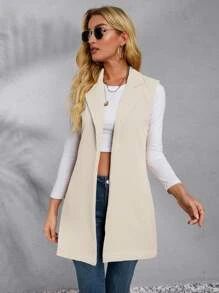 Solid Lapel Collar Open Front Vest Blazer
   SKU: sw2203228998149354      
          (2182 Review... | SHEIN