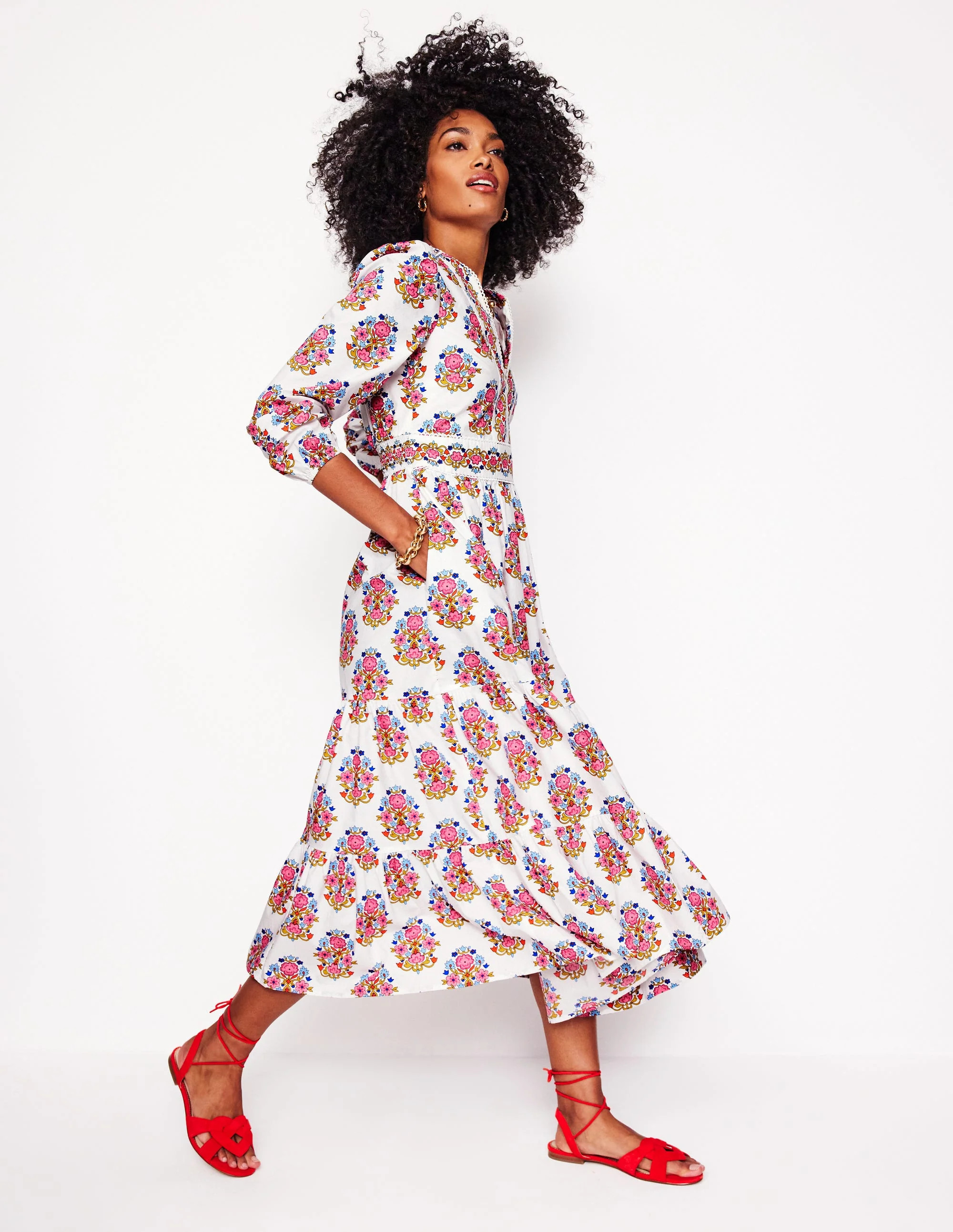 Violet Cotton Midi Dress-Ivory, Wildflower Stamp | Boden (US)