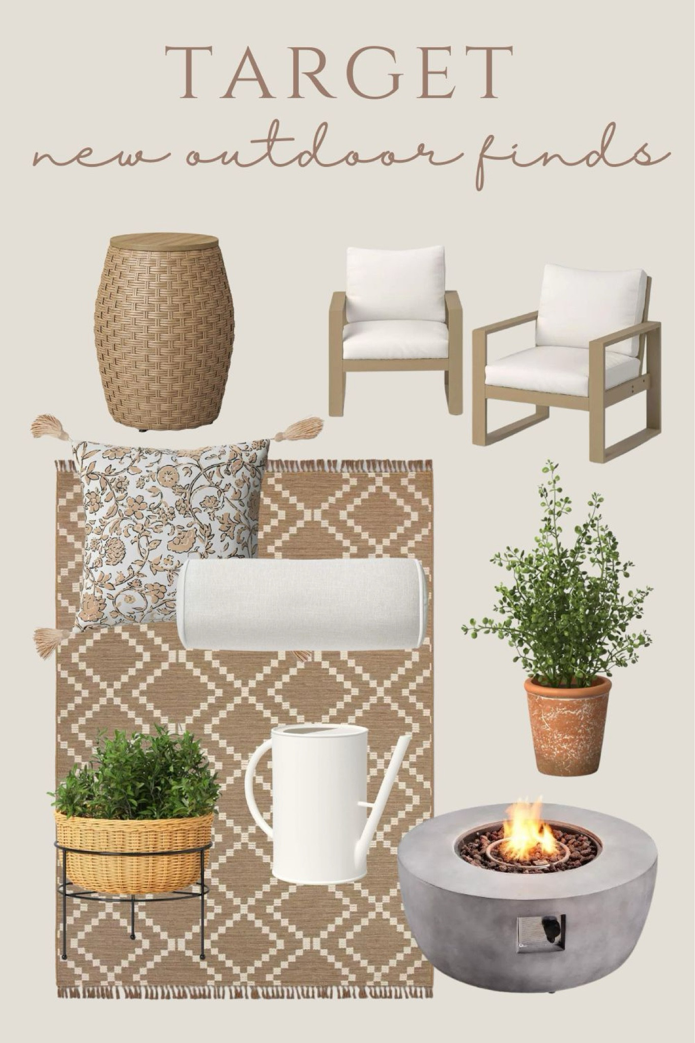 New outdoor finds from Target! Rug. Outdoor chairs. Planter. Gas fire pit. Throw pillow. Table  

#LTKhome #LTKstyletip #LTKSeasonal