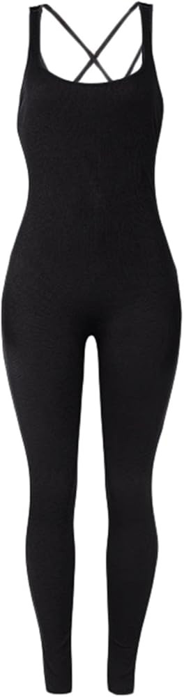 Yoga Jumpsuits for Women Sleeveless Crisscross Backless Butt Lift Legging Romper One Piece Athletic  | Amazon (US)