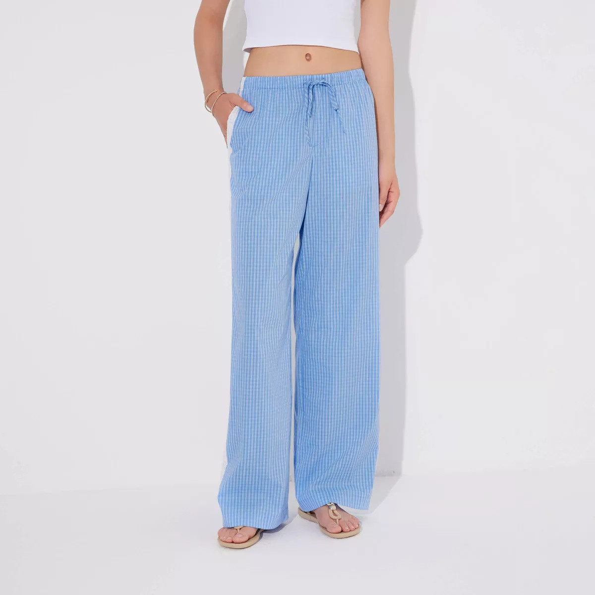 Women's Lace Trim Pajama Pants - Wild Fable™ Blue Check S | Target