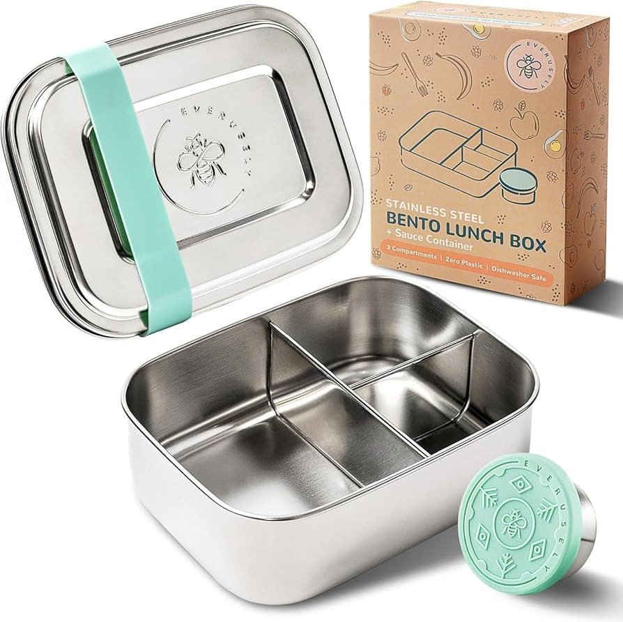 Everusely - Bento Box - Green, 27oz / 0.8 L - Stainless Steel Lunch Box with Leakproof Condiment ... | Amazon (US)