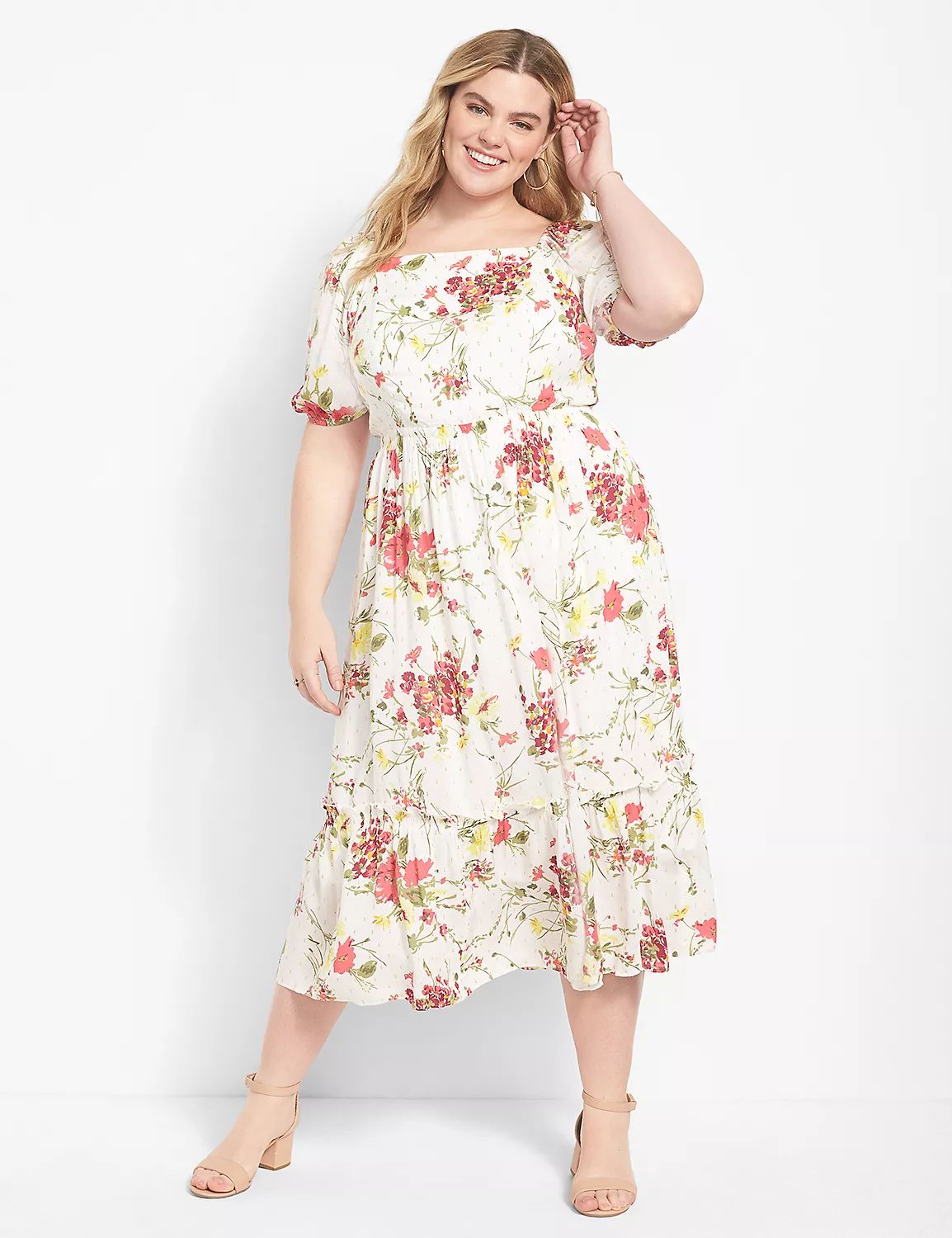 Convertible Puff-Sleeve Tiered Midi Dress | LaneBryant | Lane Bryant (US)