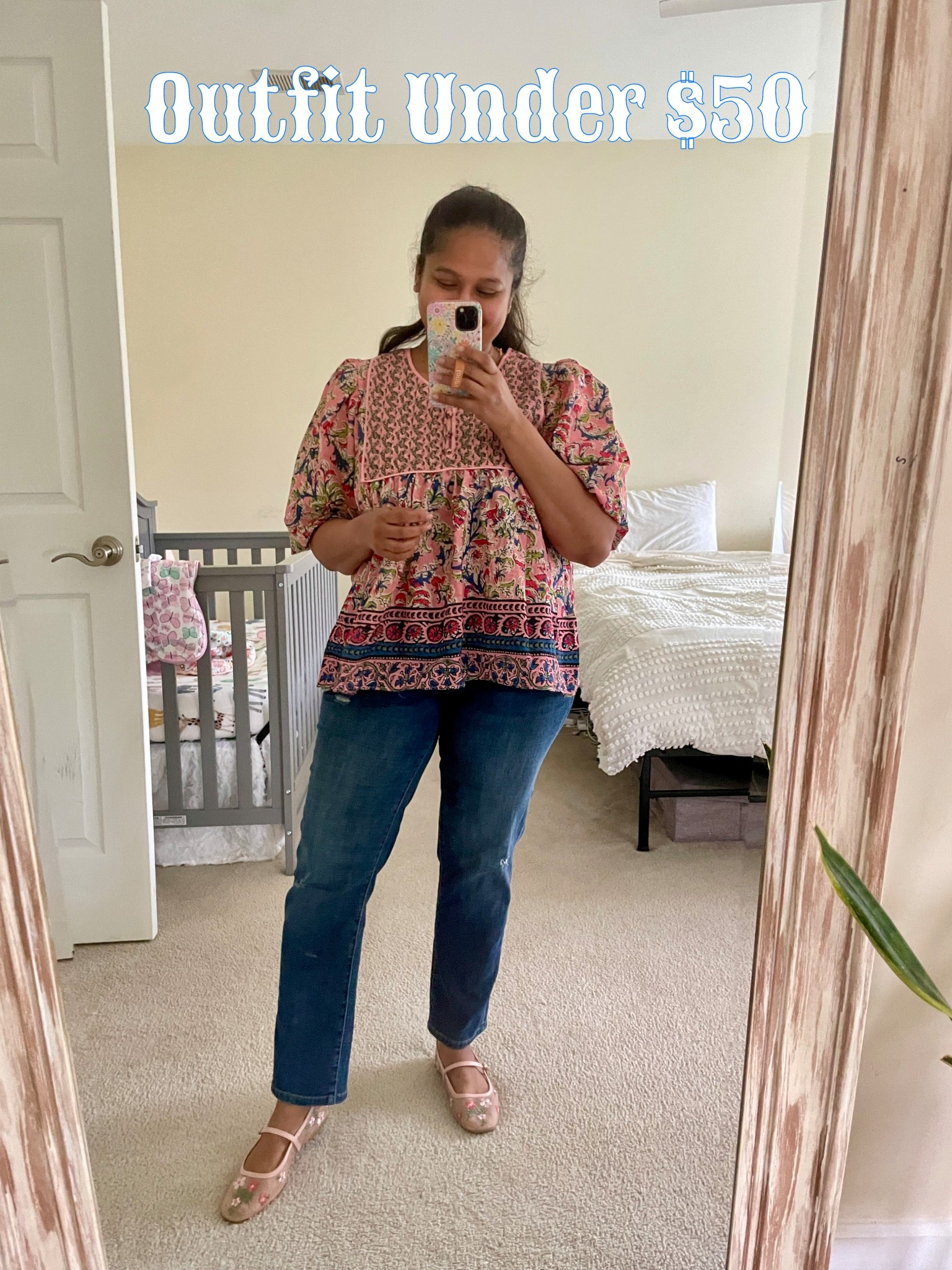 In my mom uniform. I am a sucker for boho tops, straight leg  jeans and Maryjane flats. Everything I am wearing is under $50 
Kut Katy straight leg jeans 
Farmers market Blouse from kohls 
Floral mesh mary Jane's from Target 

#LTKMidsize #LTKSeasonal #LTKFindsUnder50