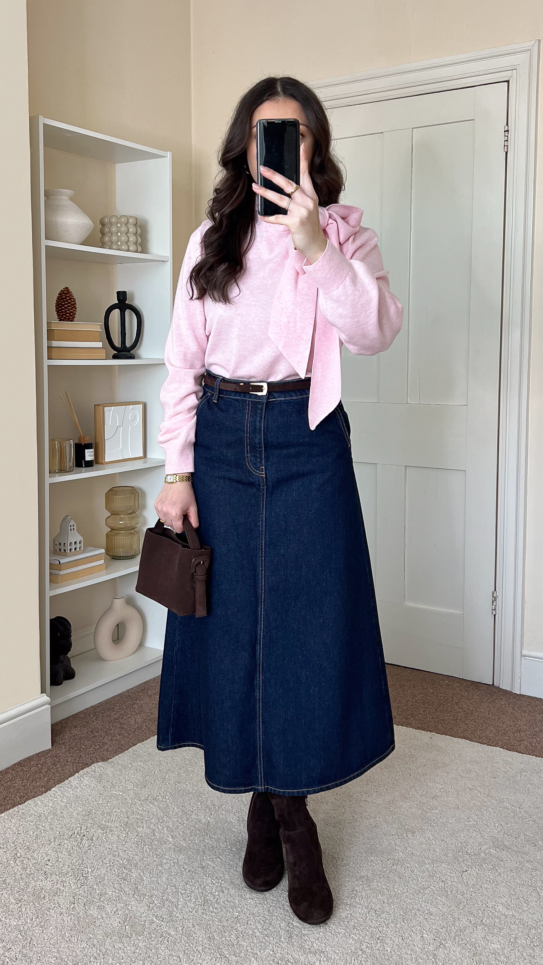 Casual chic early Spring outfit. Jumper is &OtherStories, size S. Skirt is H&M, size UK8. Boots are Dune. Bag is Arket. 

 #LTKspring #LTKmodest #LTKstyletip
