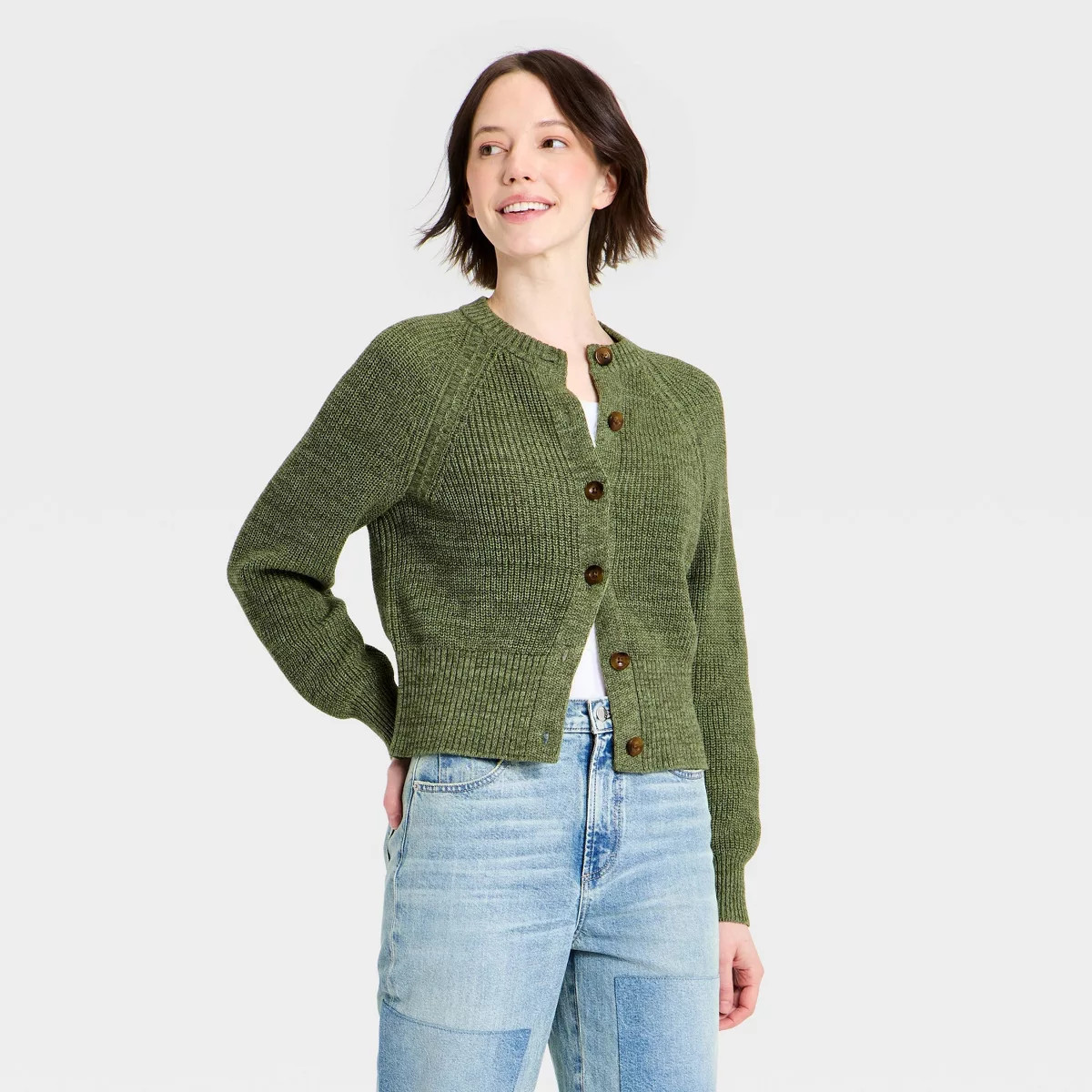 Women's Iconic Cotton Cardigan - Universal Thread\u2122 Olive Green XS | Target