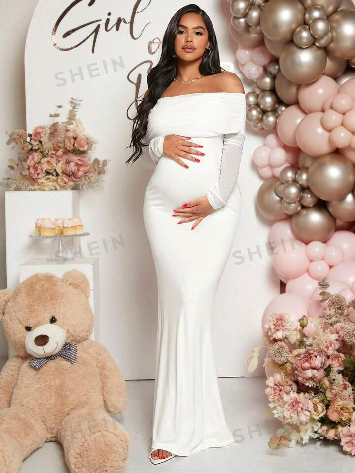 SHEIN Loomaby Pregnant Women Off-Shoulder Fishtail Dress | SHEIN | SHEIN