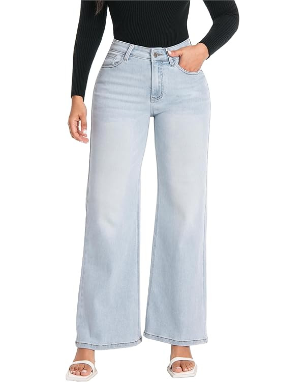 ONESO Wide Leg Jeans for Women High Waisted Stretchy Baggy Jeans BBL Loose Fit Tummy Control Deni... | Amazon (US)