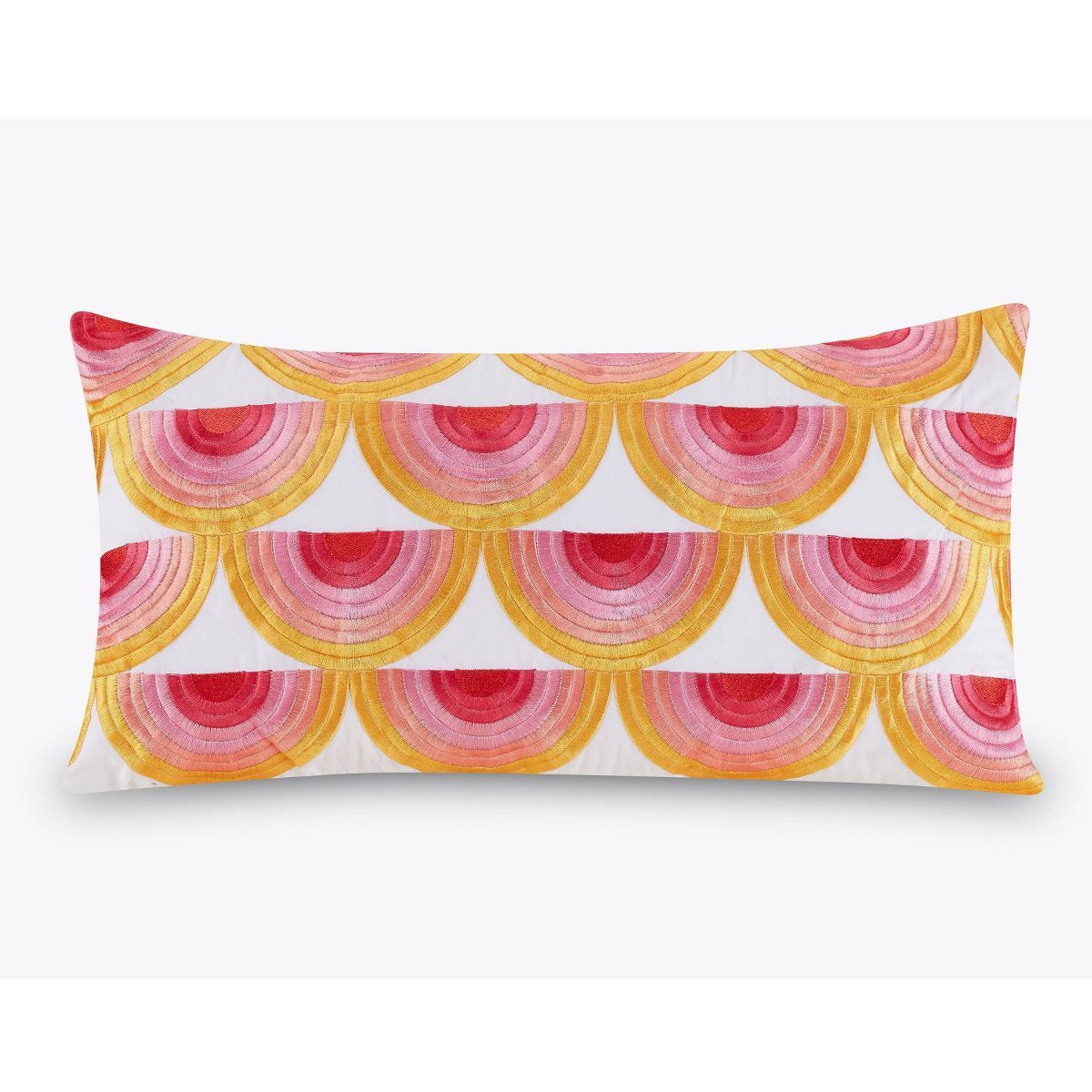 12''x21'' Oblong Satin Stitch Embroidered Decorative Throw Pillow Yellow/Dark Pink/Light Pink - T... | Target