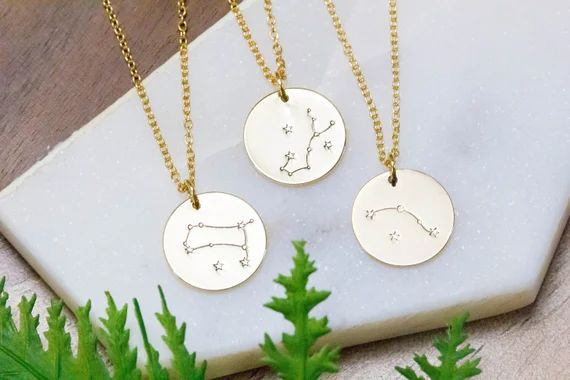 Zodiac Constellation coin pendant necklace | Dainty personalized necklace | Gold layering horoscope  | Etsy (US)