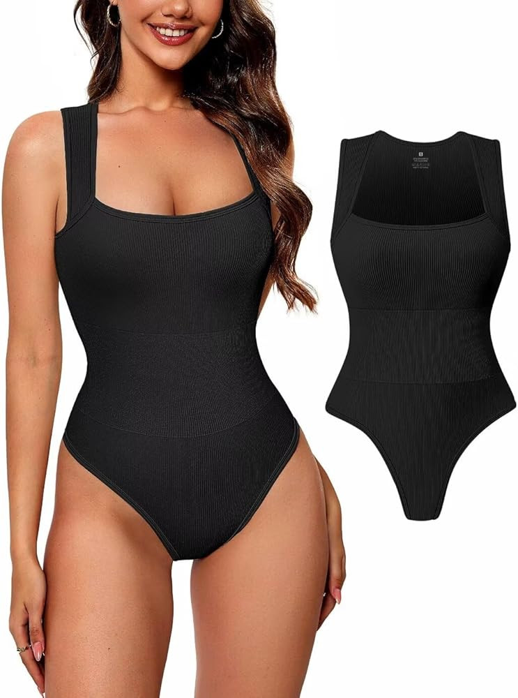 Vertvie Bodysuits for Women Sexy Ribbed Sleeveless Square Neck Tummy Control Tank Top Bodysuit | Amazon (US)