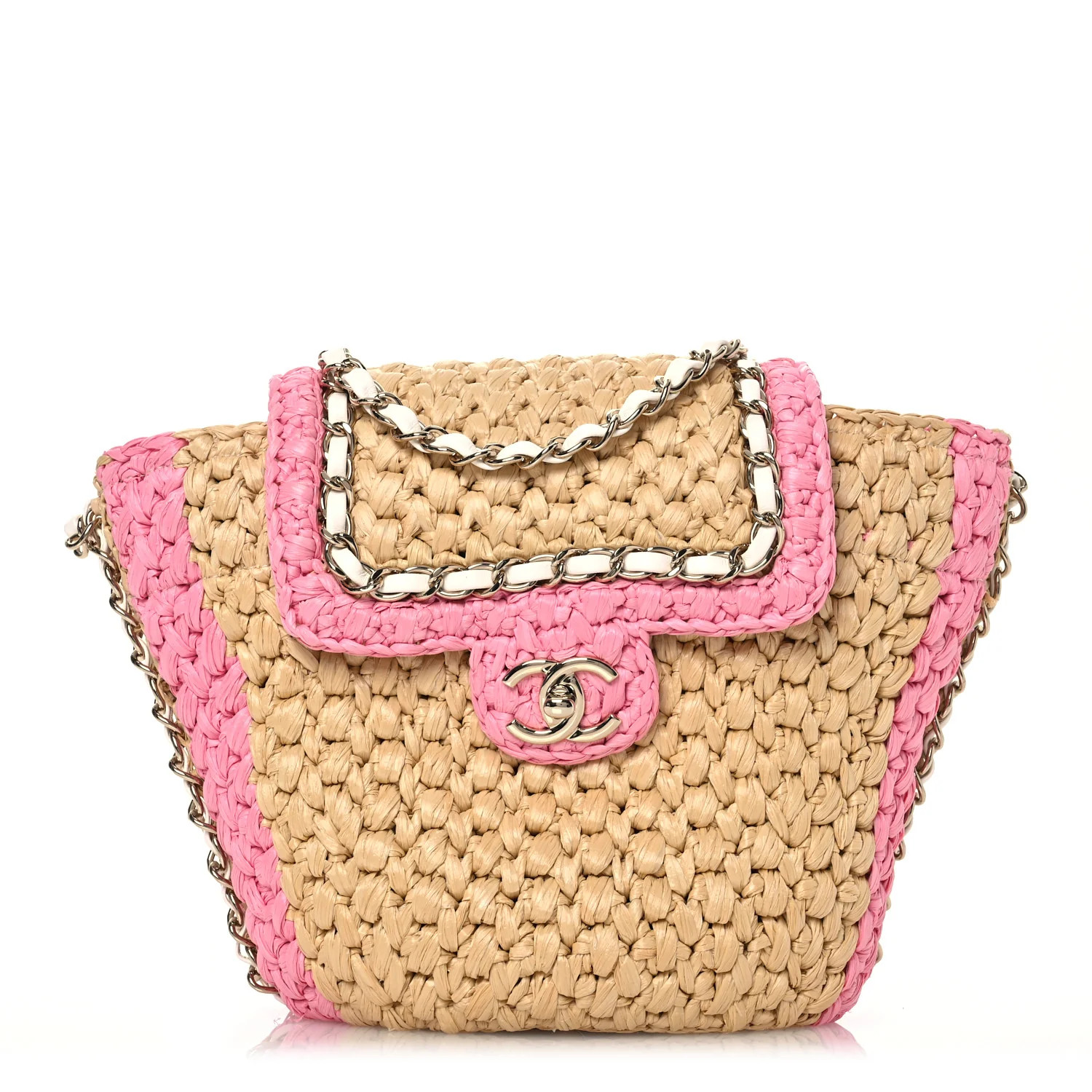 Raffia Chain Venice Beach Basket Flap Bag Beige Pink | FASHIONPHILE (US)