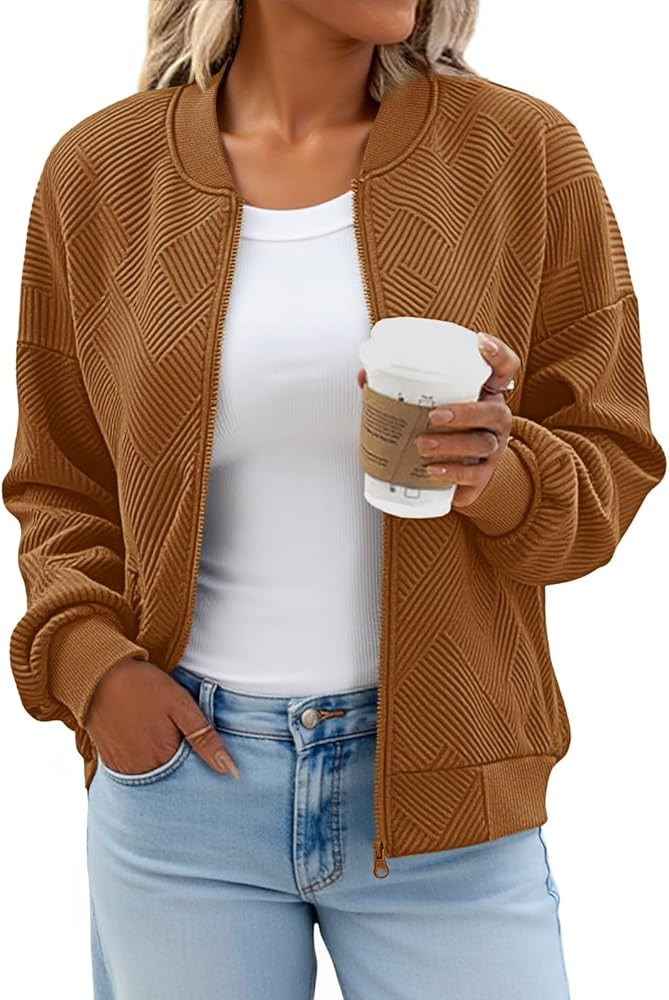 Tankaneo Womens Bomber Jacket Zip Up Casual Jackets Lightweight Trendy Outerwear Coat with Pocket... | Amazon (US)