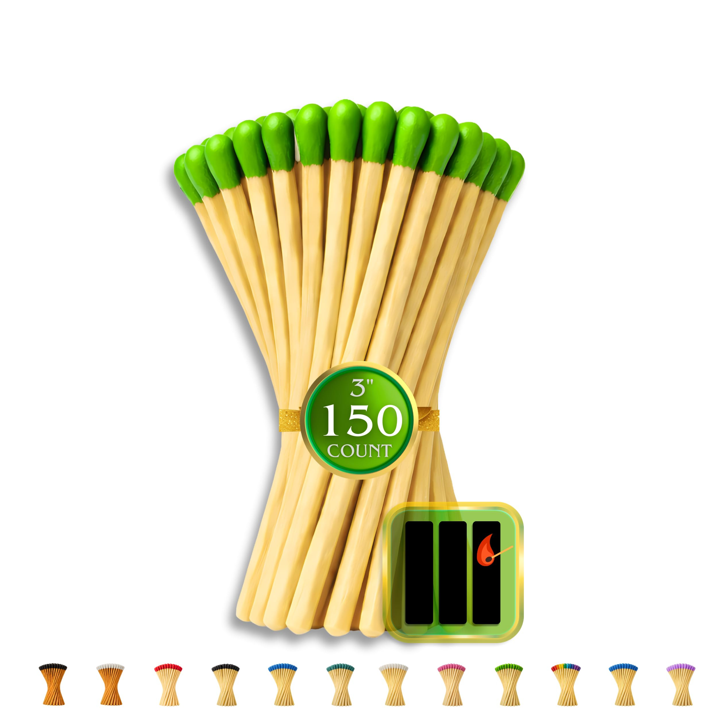 150 Count | 3" Green Matches | Strikers Included | Color Tip Wooden Match | Refill for Matchstick... | Amazon (US)