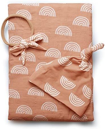 100% Organic Cotton Muslin Baby Swaddle Blanket Set | Caramel Rainbow| Newborn Girl Unisex Neutra... | Amazon (US)