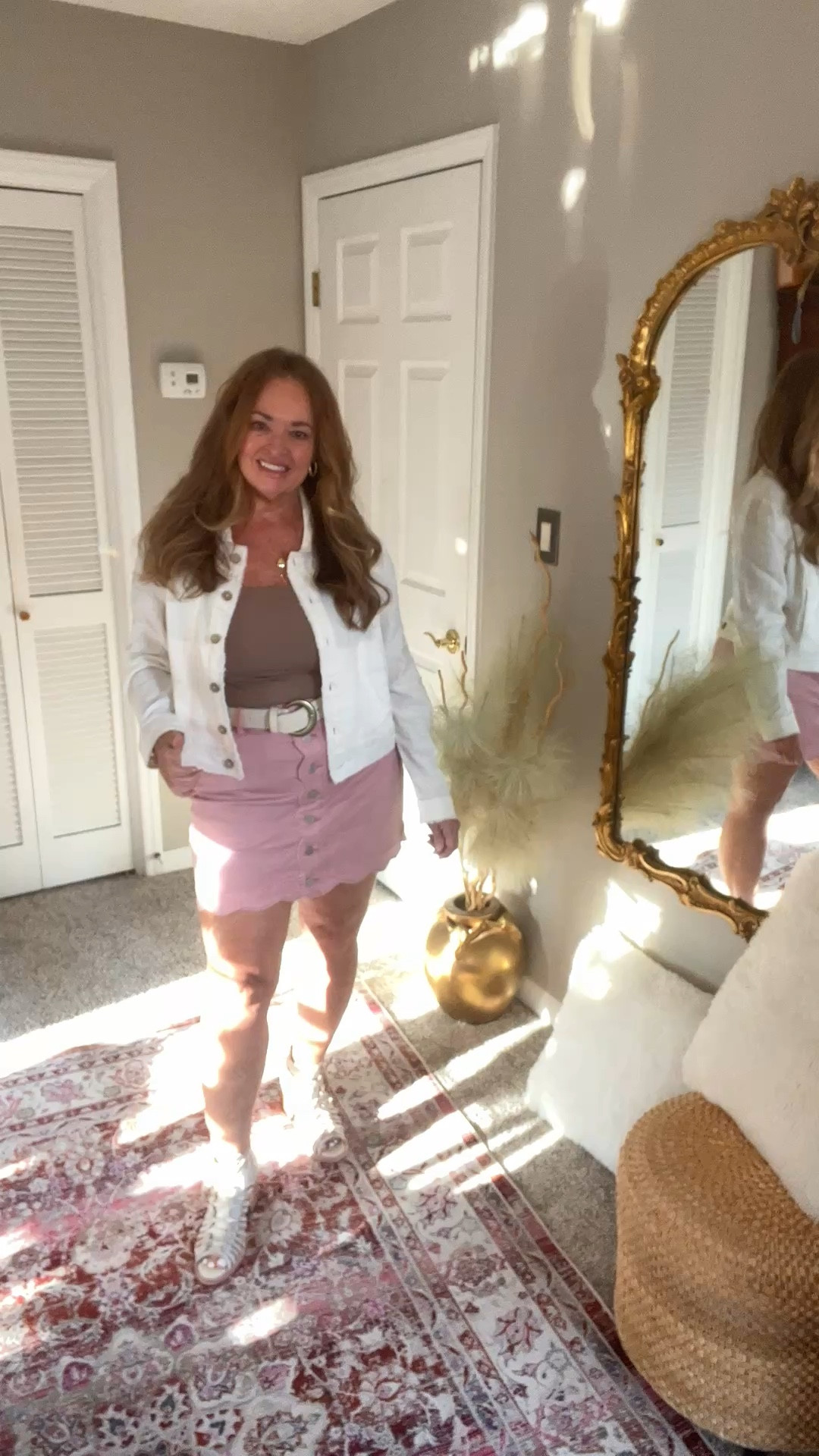 A light weight linen feel jacket with subtle shimmer and a scalloped hem skort. Perfect for your Spring wardrobe .

#LTKOver40 #LTKgrwm #LTKSpringSale