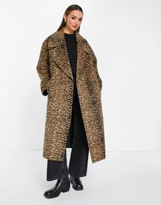 ASOS DESIGN animal print formal coat in brown | ASOS (Global)