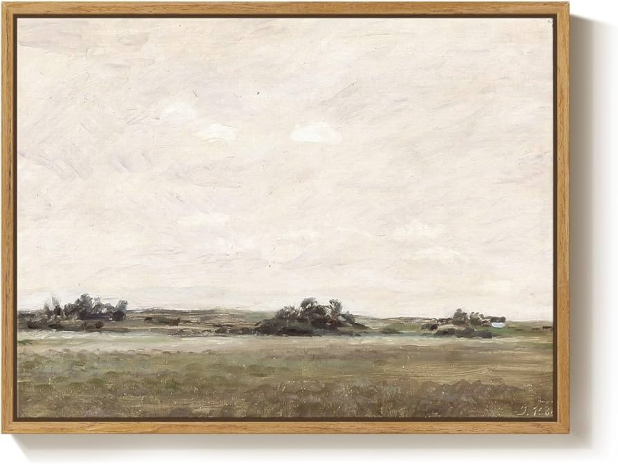 Framed Minimal Landscape Wall Art for Room Wall Decor, Neutral Farmhouse Country Field Artwork fo... | Amazon (US)