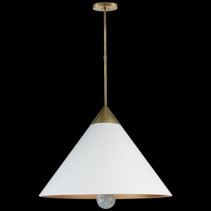 Cleo Large Pendant in Antique-Burnished Brass and White Marble with White Shade with Gild Interio... | Burke Decor