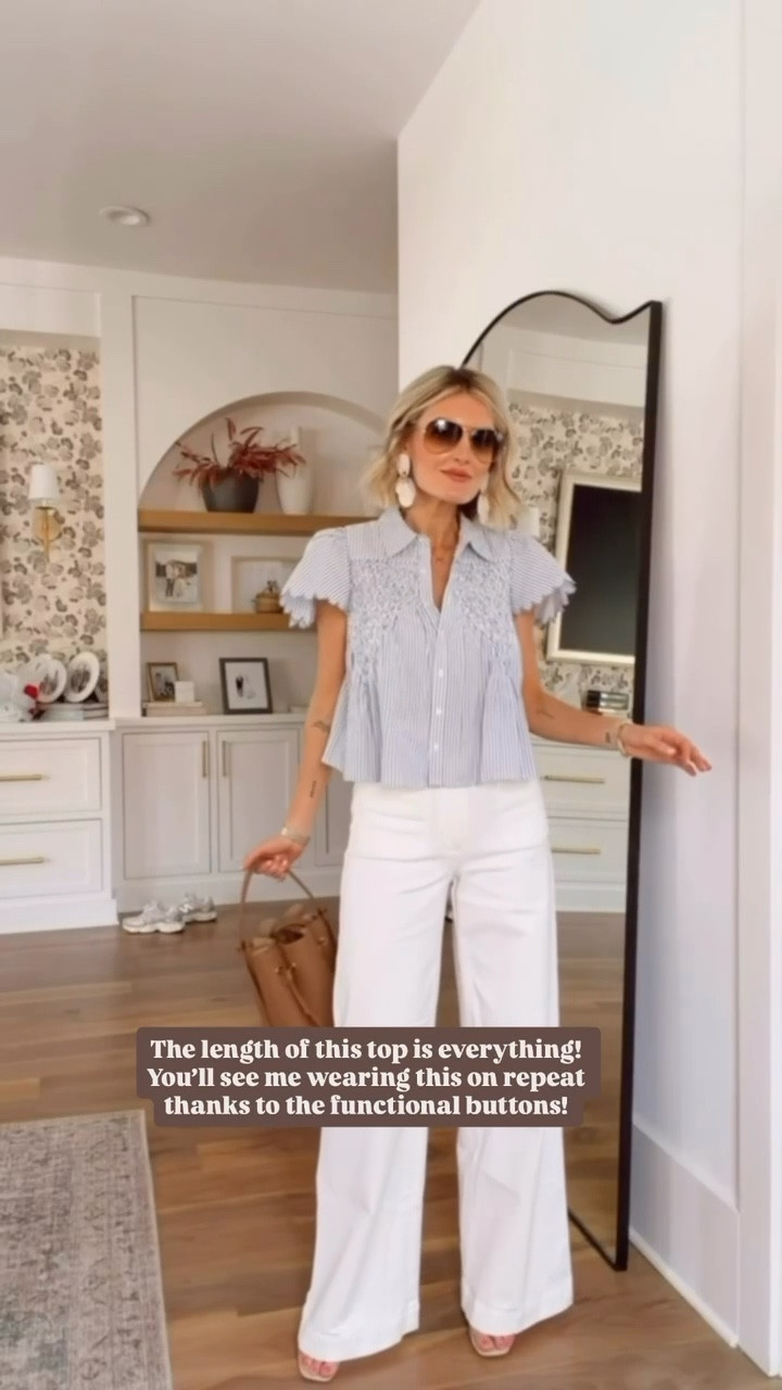 This would make the perfect spring workwear look 💕 love that this top is breastfeeding friendly too! Wearing XS. 

Loverly Grey, Anthropologie, spring fashion, spring outfit ideas, spring workwear, how to style white denim, nursing friendly top 

#LTKWorkwear #LTKootd #LTKSeasonal