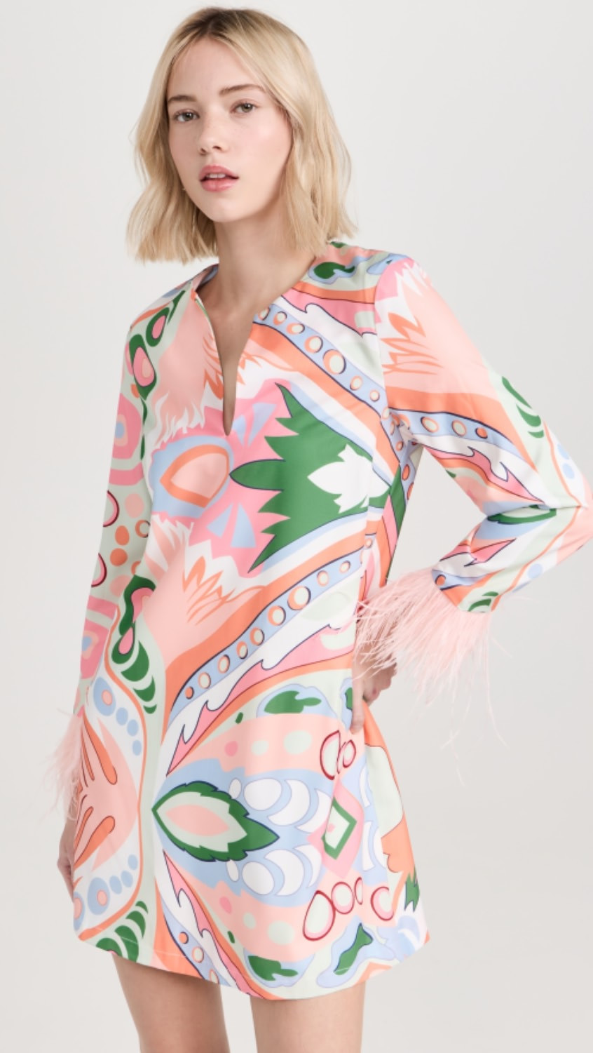 Print Mini Tunic Dress With Feather | Shopbop