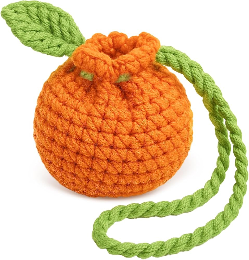 Cute Tangerine Shaped Coin Purse, Mini Crochet Drawstring Bags Handmade Knitting Fruit Change Pou... | Amazon (US)