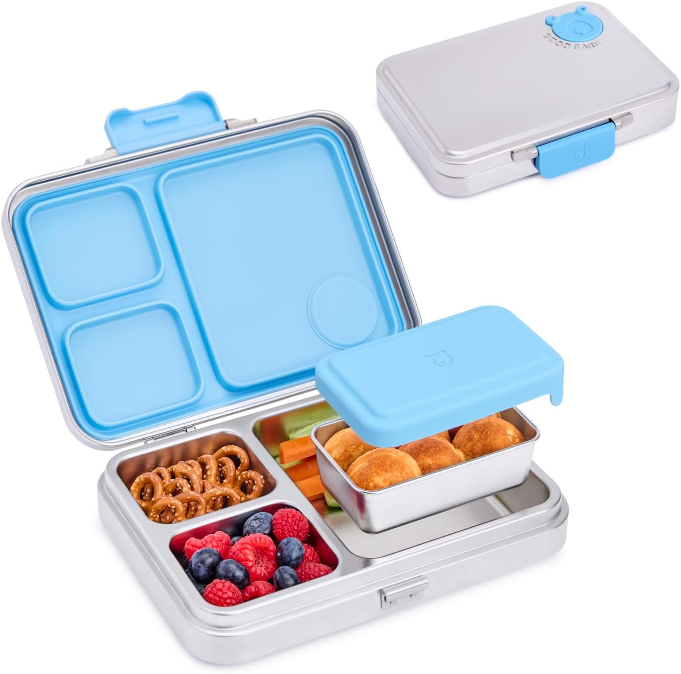 Stainless Steel Leakproof Bento Lunch Box - Metal food containers with lids, for kids & adults, Sandwich Friendly, Dishwasher Safe, Non-toxic, Bonus Removable Snack Container (Sky Blue) | Amazon (US)