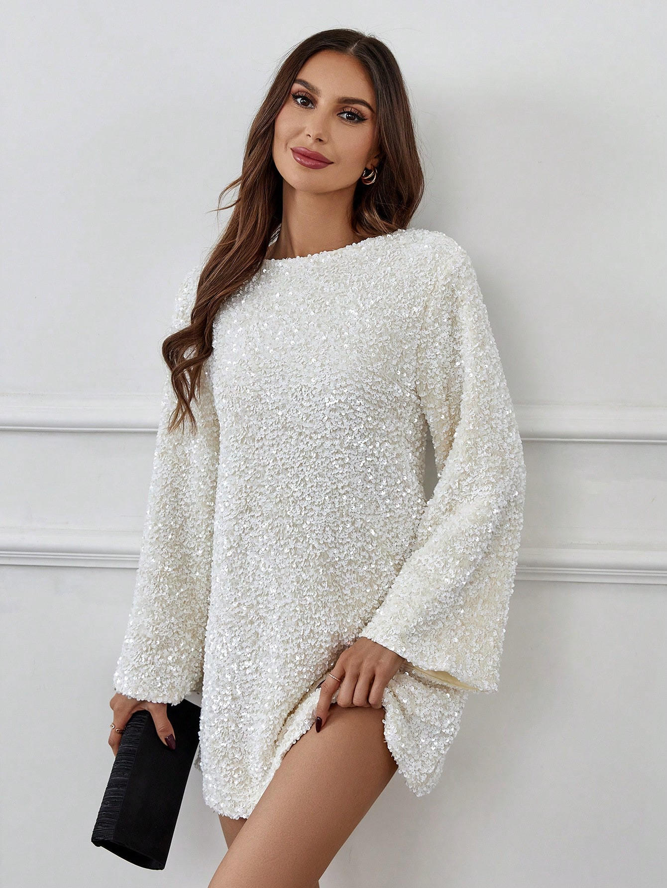Women Long Sleeve Backless Sequin Dress | SHEIN USA | SHEIN