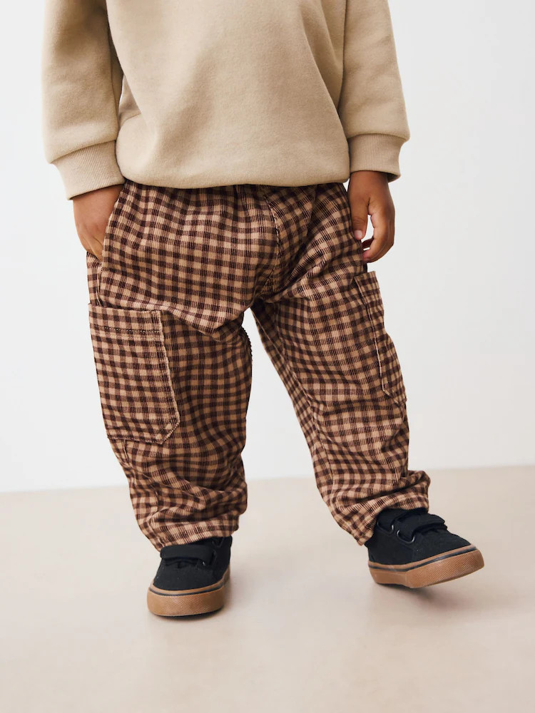 Brown Gingham Corduroy Wide Leg Trousers (3mths-7yrs) | Next US
