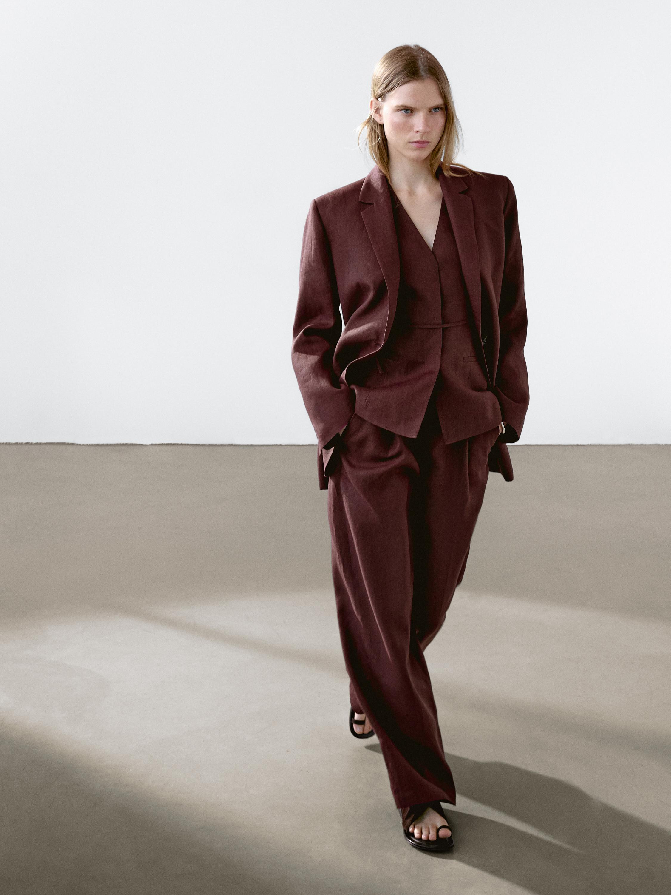 Flowing 100% linen trousers with darts | Massimo Dutti US