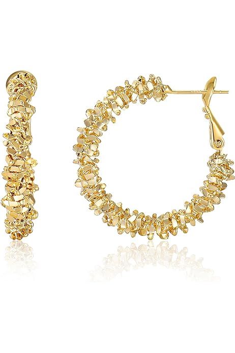 Kenivira 14k Gold Hoop Earrings For Women,Large Thick Gold Chunky Hoop Earrings | Amazon (US)