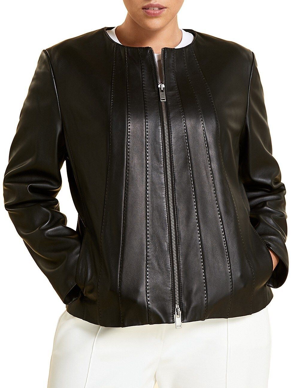 Marina Rinaldi, Plus Size Seamed Leather Jacket | Saks Fifth Avenue