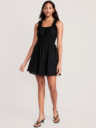 Waist-Defined Ruffle-Trimmed Mini Dress for Women | Old Navy (US)