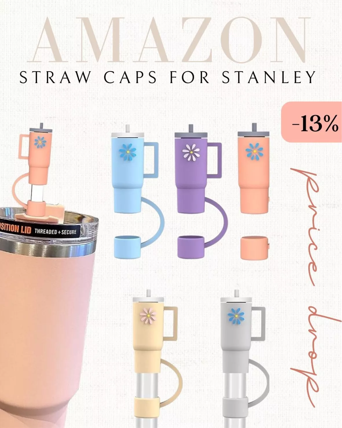 2/5pcs Drinking Straw Cover Reusable Silicone Straw Tips Covers Stanley Cup