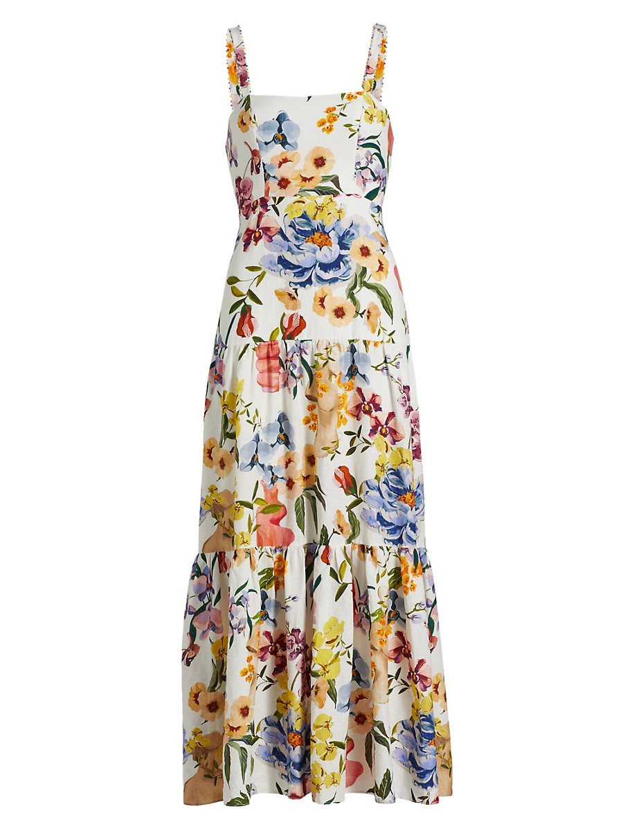 Women's Greek Garden Floral Linen-Blend Maxi Dress - Off White - Size XXS | Saks Fifth Avenue