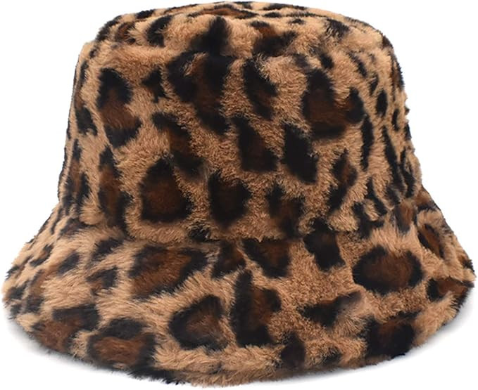 BeFur Faux Fur Wide Brim Bucket Hat for Women Leopard Print Winter Cloche Fisherman Cap | Amazon (US)