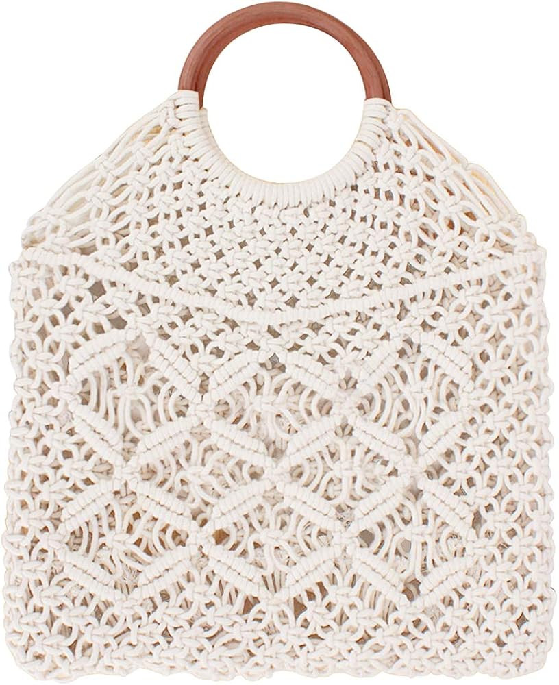 Ayliss Handmade Straw Bag Travel Beach Fishing Net Handbag Shopping Woven Shoulder Bag for Women | Amazon (US)