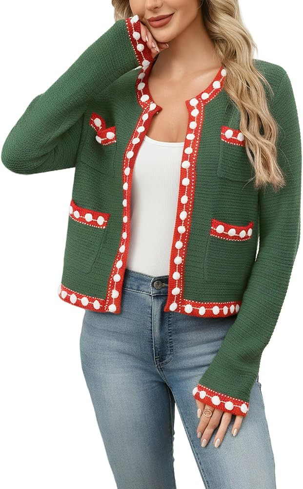 Cropped Cardigan for Women Open Front Jackie O Sweater Jacket Button Down Fall Chunky Knit Coats | Amazon (US)