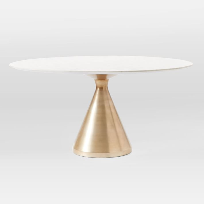Silhouette Pedestal Oval Dining Table - White Marble/Antique Brass | West Elm (US)