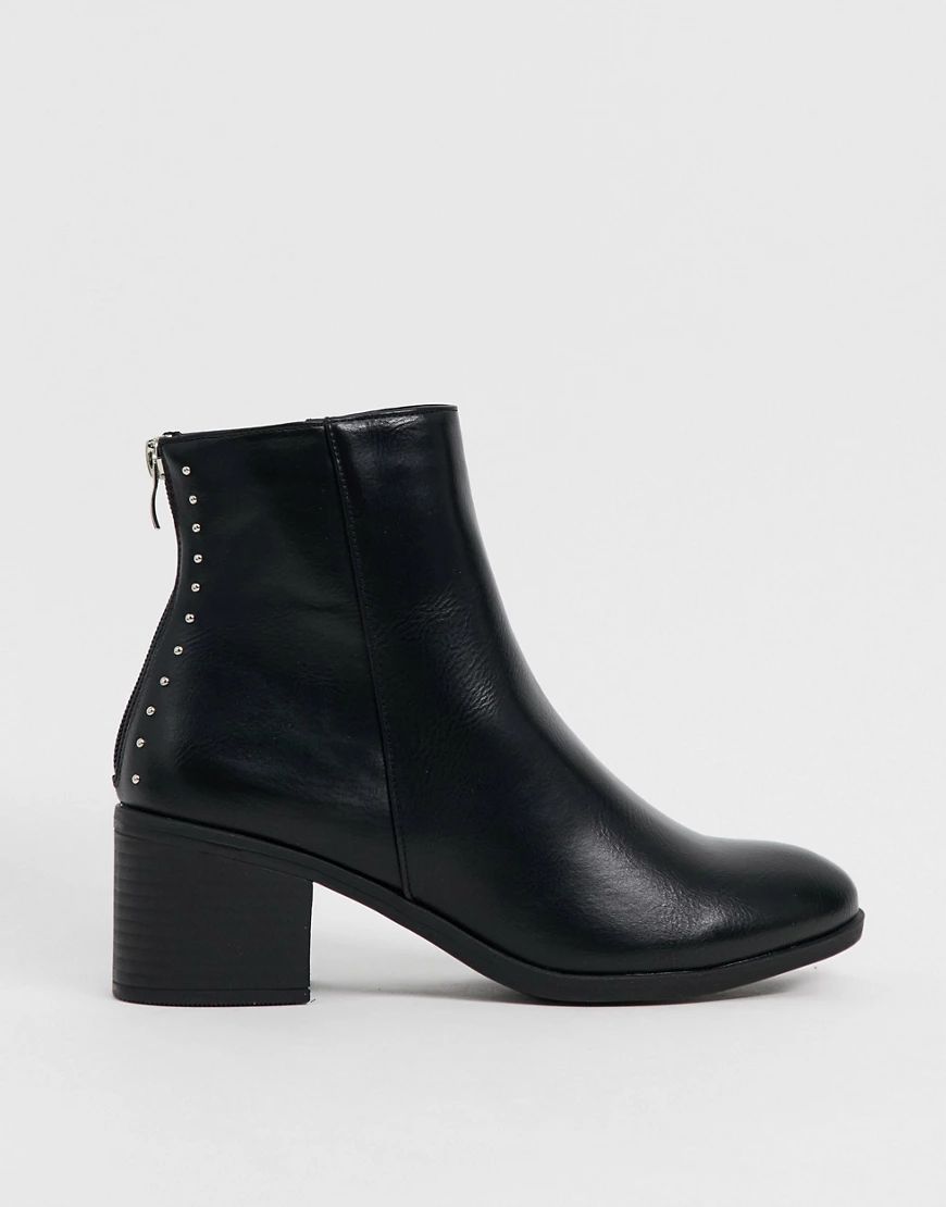 Truffle Collection faux leather mid heeled ankle boots in black with back detail | ASOS (Global)