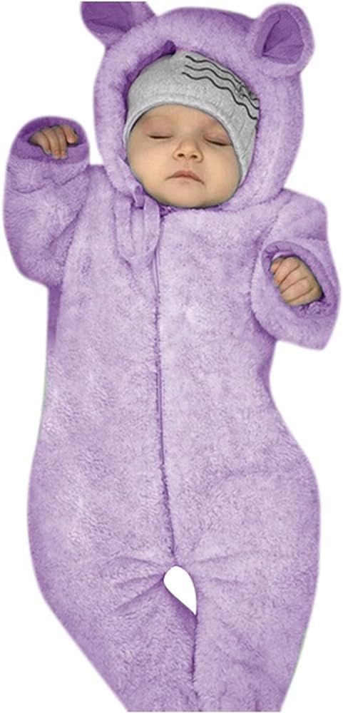 Cute Toddler Bodysuits Boy Ears Bear Infant Jumpsuit Coat Romper Hooded Baby Fleece Footed Girl B... | Amazon (US)