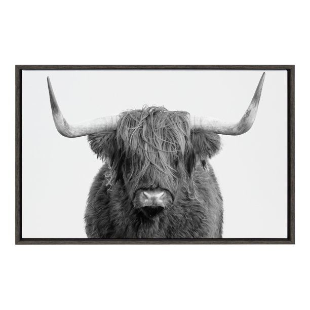 Kate and Laurel Sylvie Highland Cow Framed Canvas Wall Art by Amy Peterson, 23 x 33 Gray, Adorabl... | Walmart (US)
