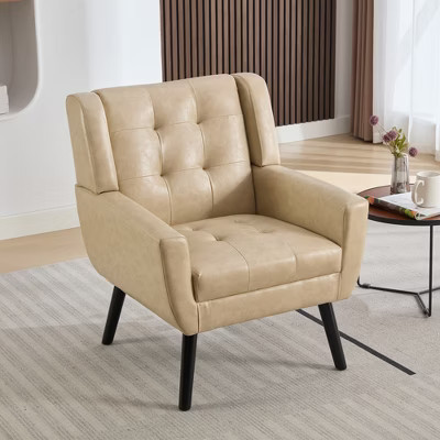 Modern Soft Leather Material Ergonomics Accent Chair Living Room Chair Bedroom Chair Home Chair With Black Legs | Target